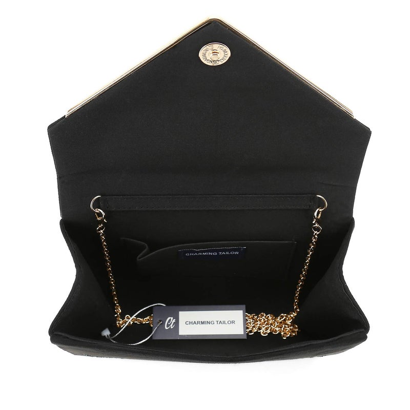 CHARMING TAILOR Envelope Purse Formal Faux Suede Clutch Rhinestone Evening Bag for Women Party Handbag (Black/green) - Image 5
